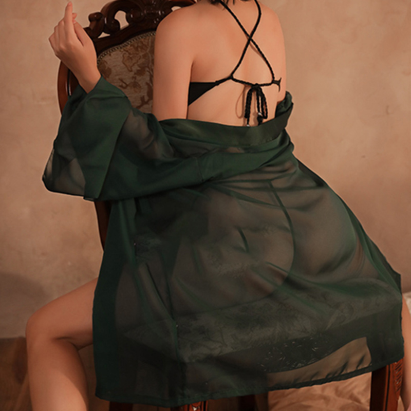 Vintage Phoenix Embroidery Hanfu See Through Lingerie Set
