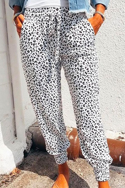 Heididress Casual Tie Waist Leopard Joggers Pants with Pockets