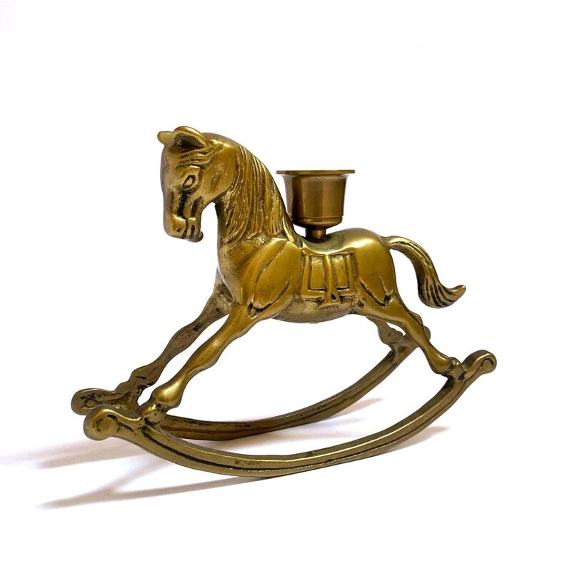 🐎🕎Vintage Brass Rocking Horse Candle Holder