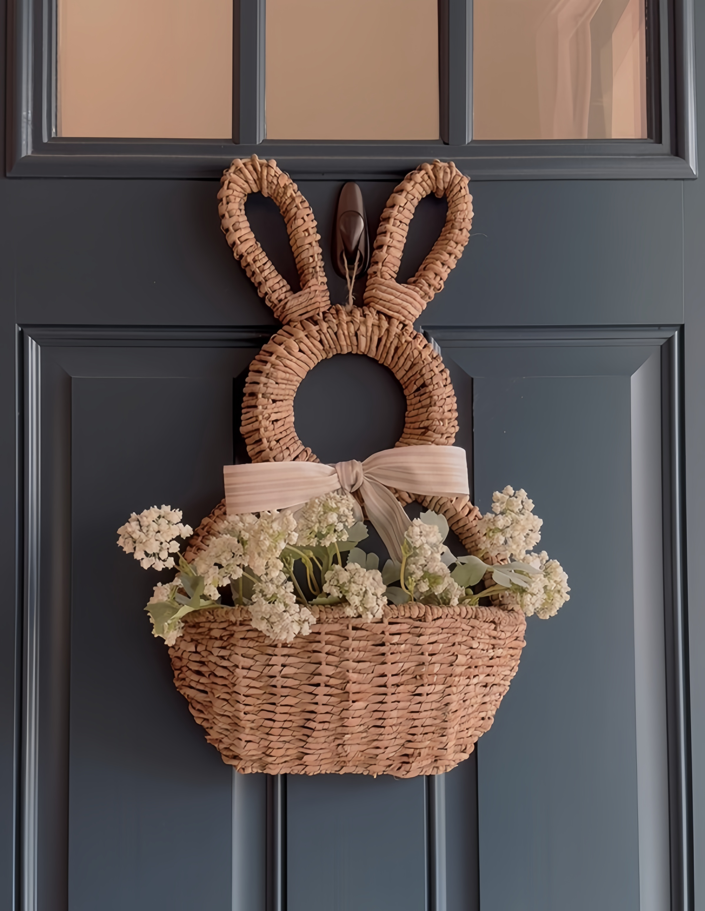 💖Last Day 49% OFF💖Natural Woven Wicker Bunny Basket Hanging Wall Pocket Spring Decor