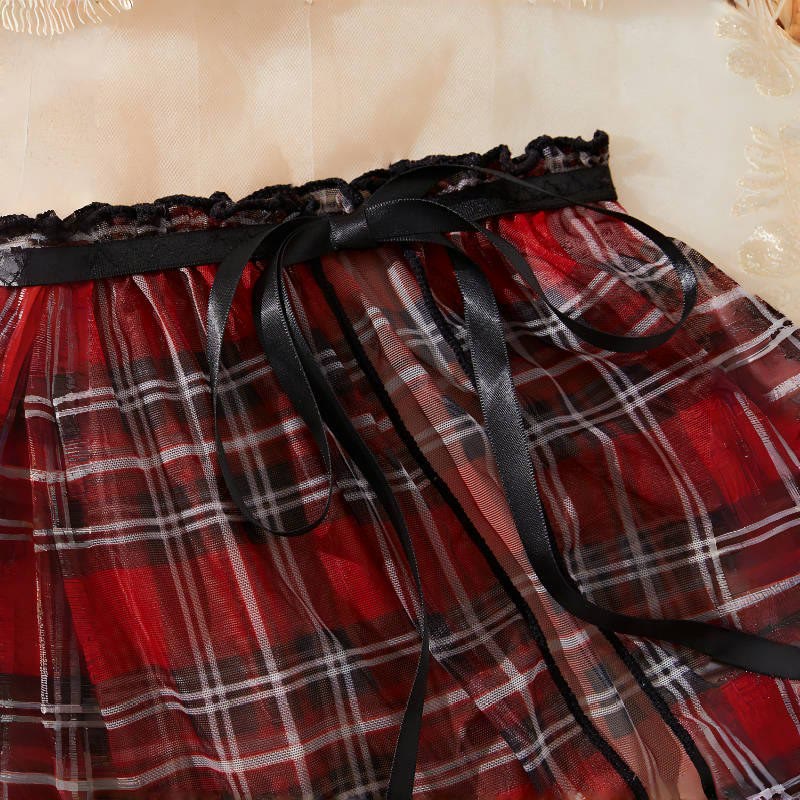 Lace Plaid Lace-up Lingerie Set