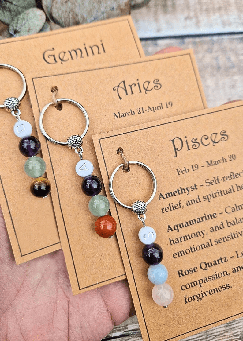 Personalised zodiac crystal keyring