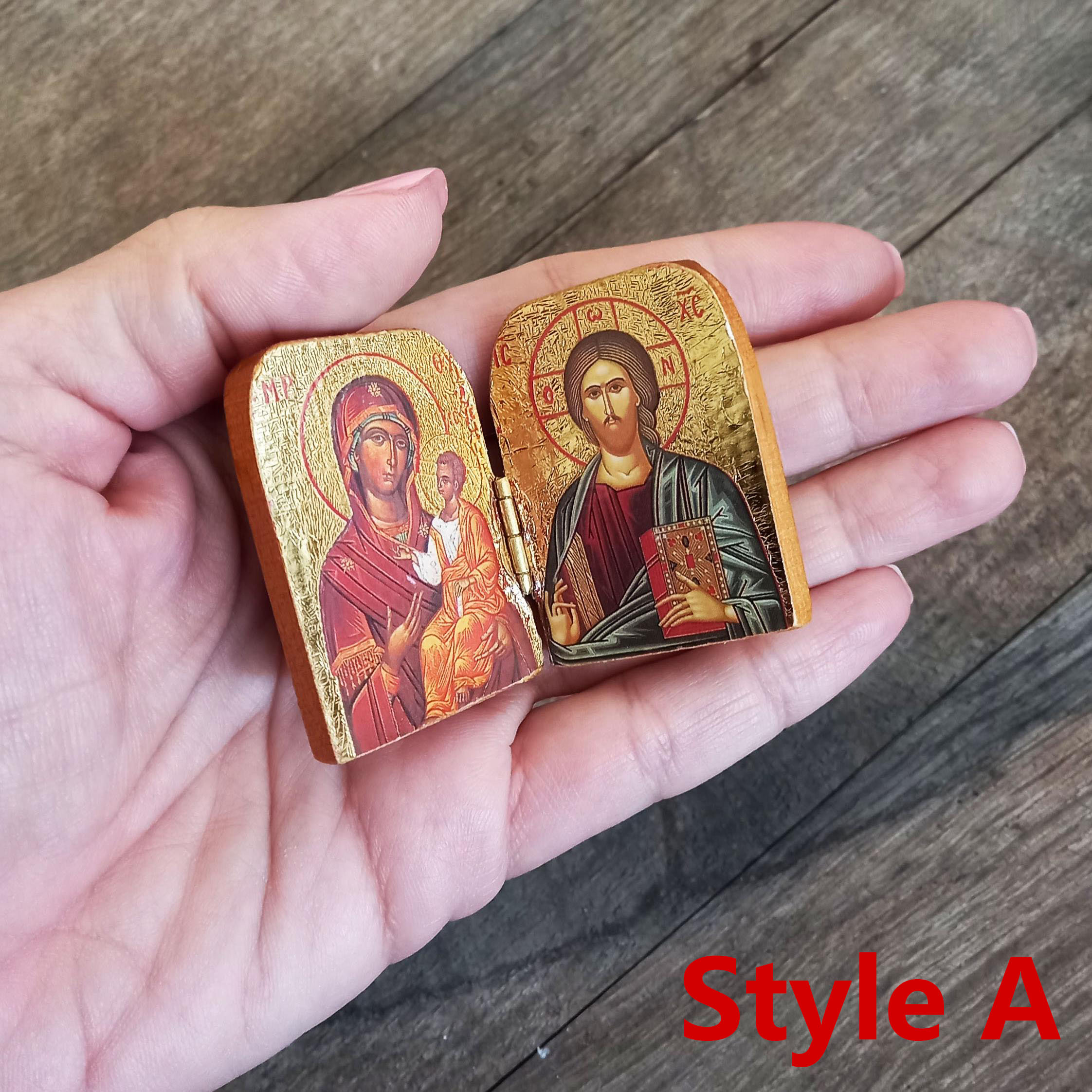 Mini diptych Orthodox icon | Christian religious office decor gift
