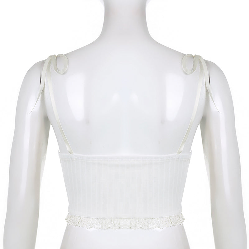 Lace Trim Cute Bow Crop Top