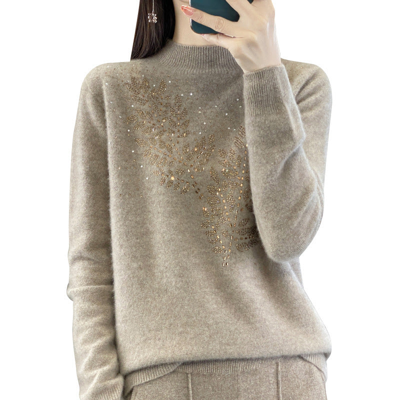 Women's Loose Versatile Semi-High Neck Knitted Sweater