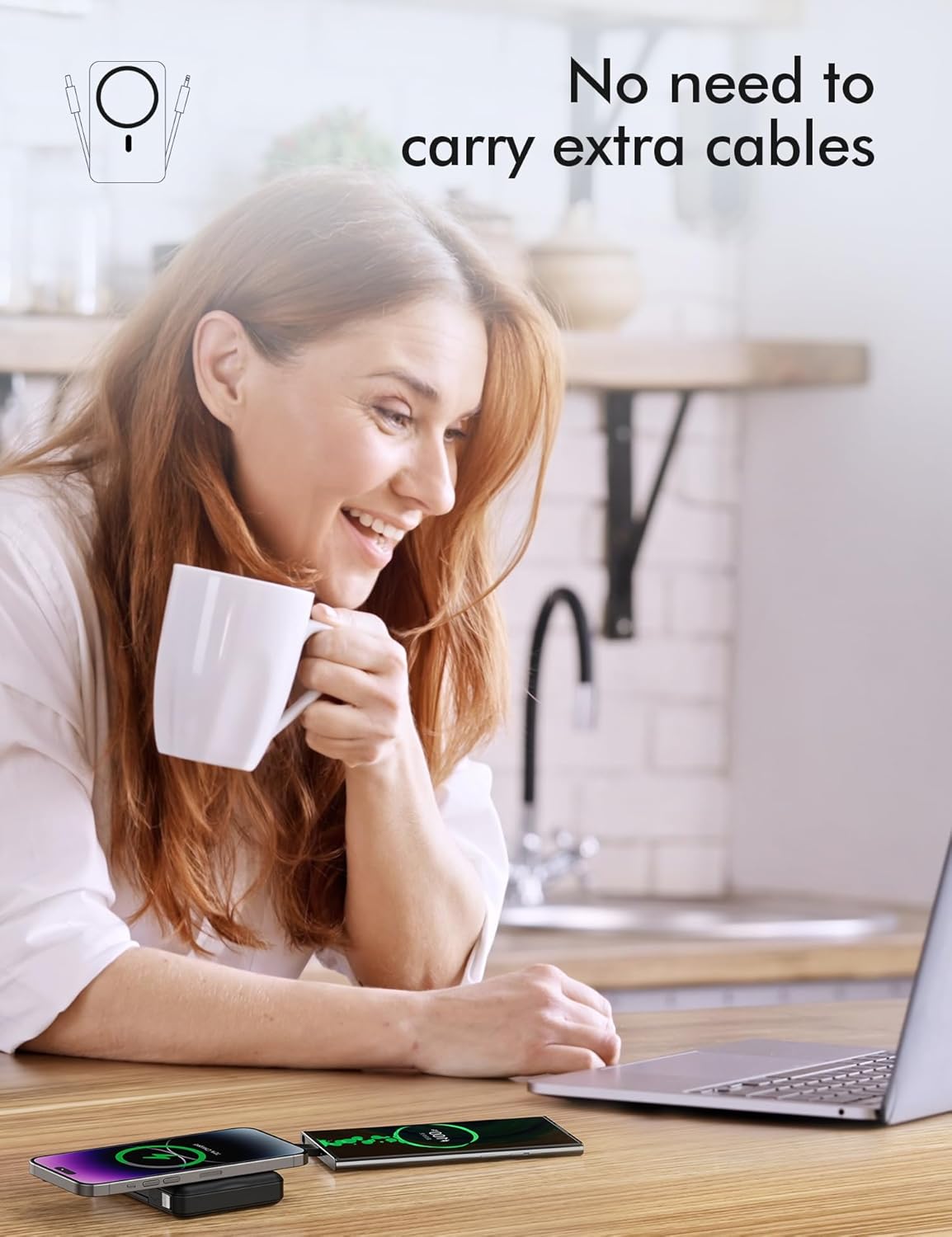 podoru Wireless Portable Charger, 10000mAh Magnetic Power Bank Built-in USB-C Lighting Cables 22.5W PD Fast Charging LED Display Mag-Safe Battery Pack for iPhone 15/14/13/12/Mini/Pro/Pro Max - White