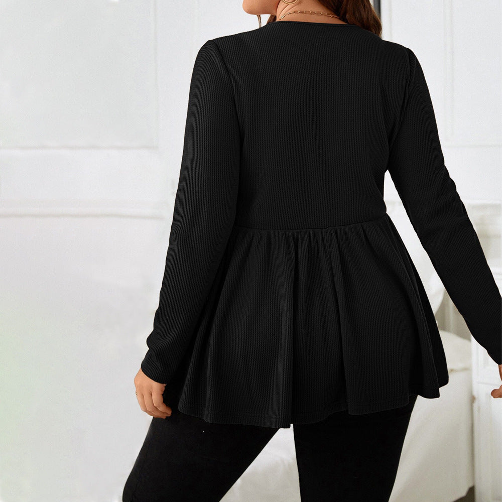 Plus Size Women V neck Long Sleeved T shirt Autumn Winter Elegant Fashionable All Match Slim Top for Women