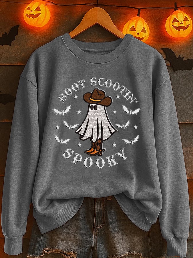 🔥Buy 3 Get 10% Off🔥Women'S Casual Halloween Boot Scoot Spooky Print Sweatshirt