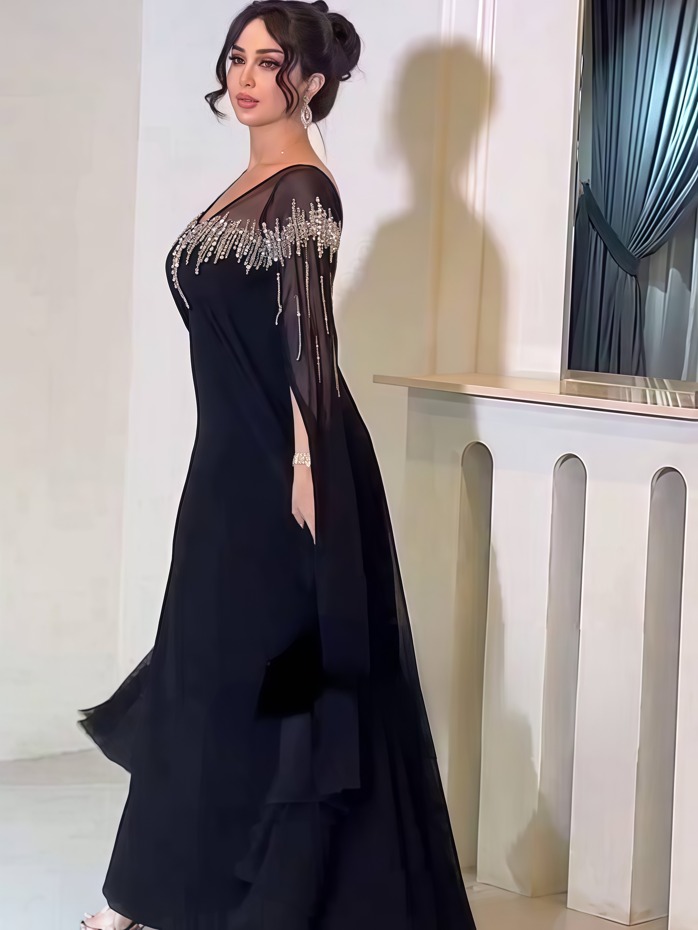 V-Neck Rhinestone Elegant Dress