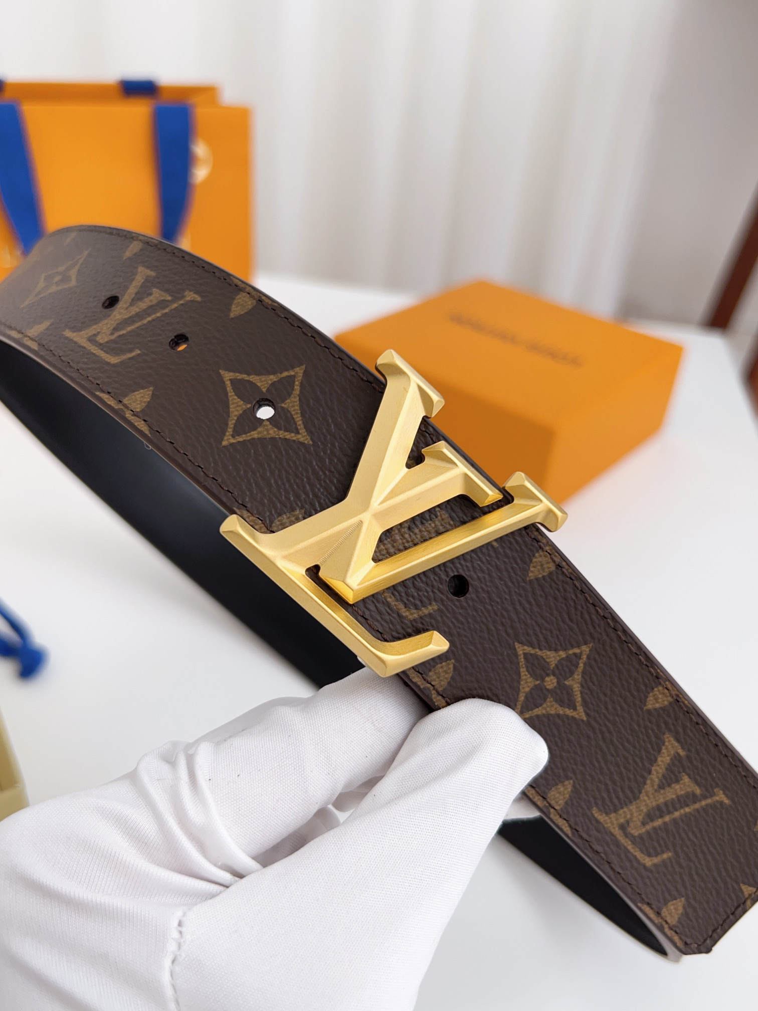 Louis Vuitton Men's Monogram Logo Belt, 4cm Width