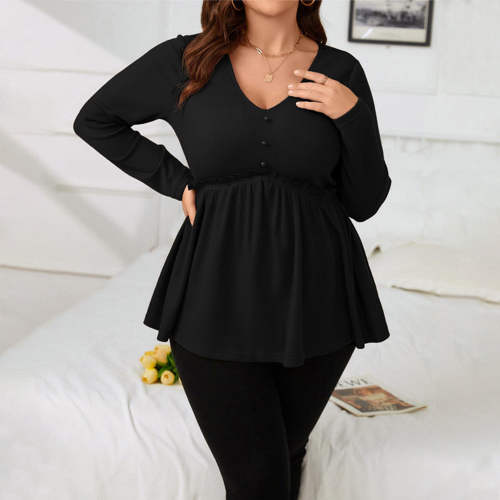 Plus Size Women V neck Long Sleeved T shirt Autumn Winter Elegant Fashionable All Match Slim Top for Women