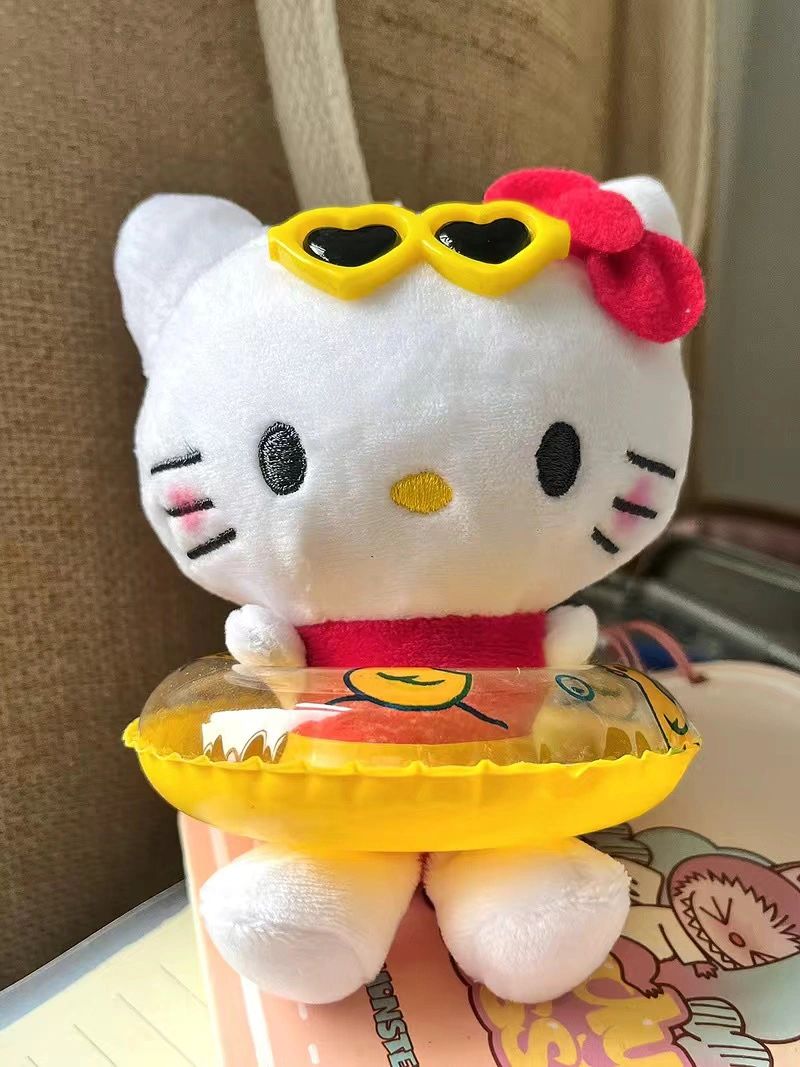 KT Tan Swimming Ring Plush Keychain｜5in/12Cm Cute  Pendant Doll Keyring Accessories Pendant Toy Girls Gift
