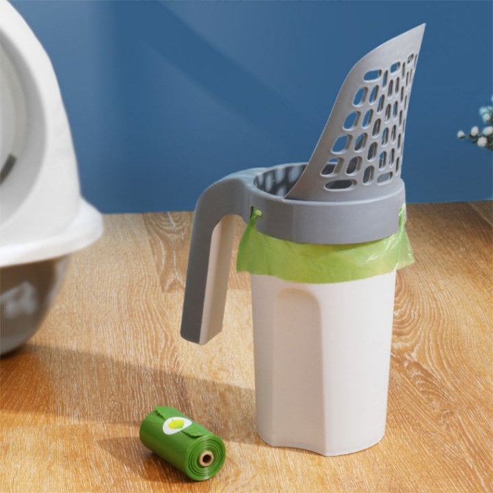 Cat Litter Scoop Integrated Detachable Deep Shovel Holder with Poop Sifting and Litter Bags