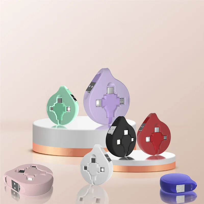 Water Drop 3-In-1 Data Cable Wholesale USB Retractable  Type C Cable Charger Fast Charging