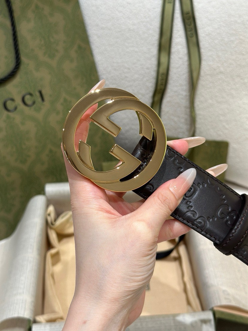 Gucci classic embossed leather belt width 4.0cm