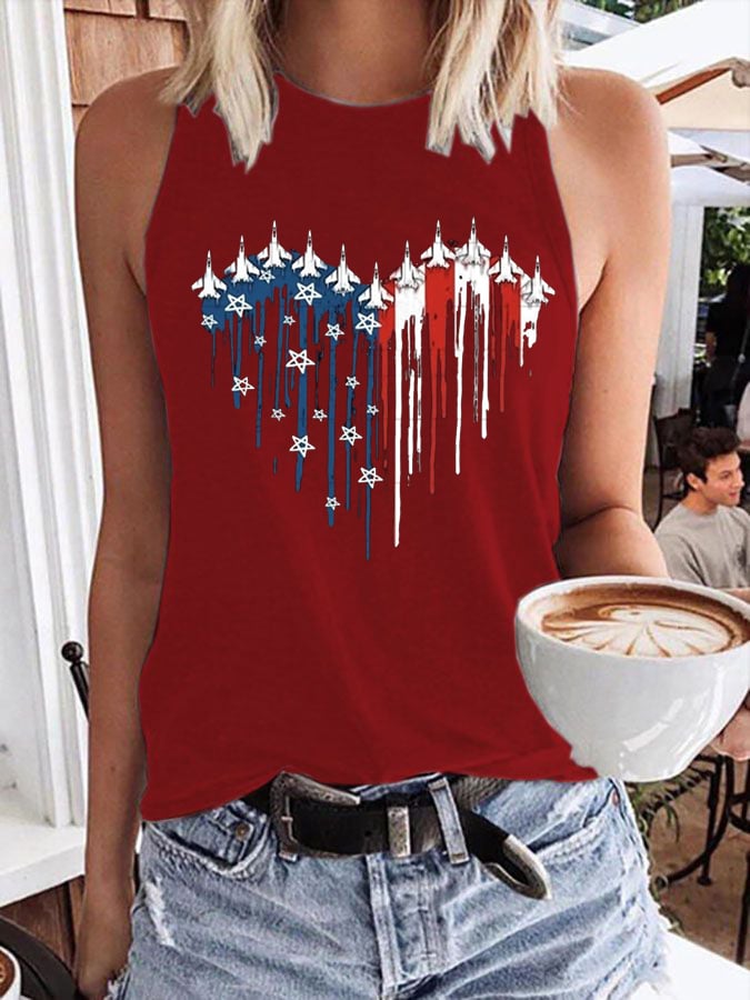 Women's Flag Independence Day Printed Crew Neck Tank Top