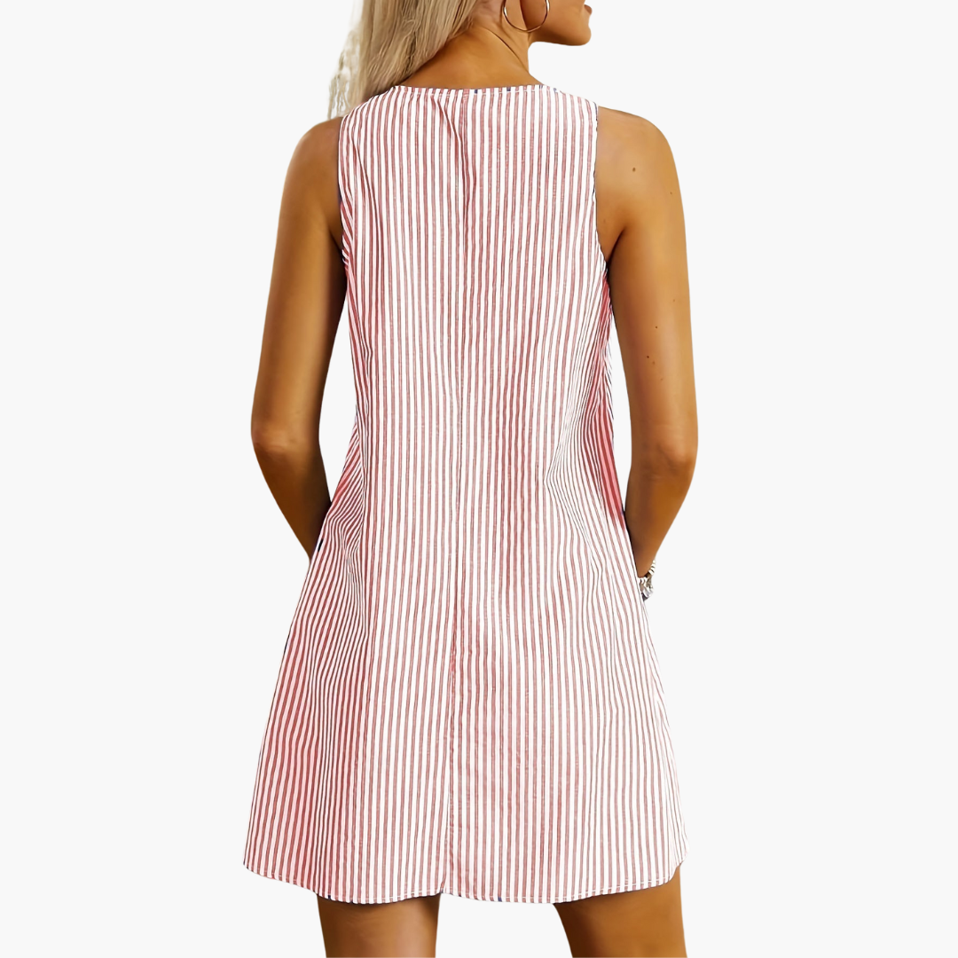 Sleeveless Striped Pocket Dress