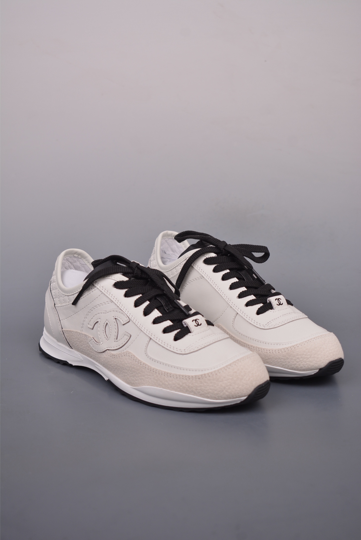 Chanel Calfskin Trainers Sneaker White Beige