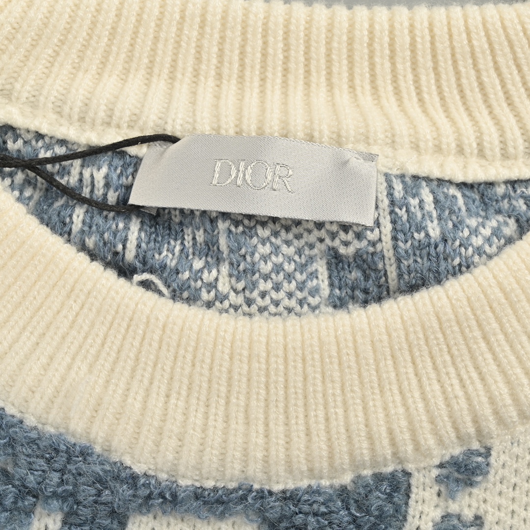 Dior 24Fw heavy-duty all-over CD jacquard sleeve shoulder oblique zipper sweater
