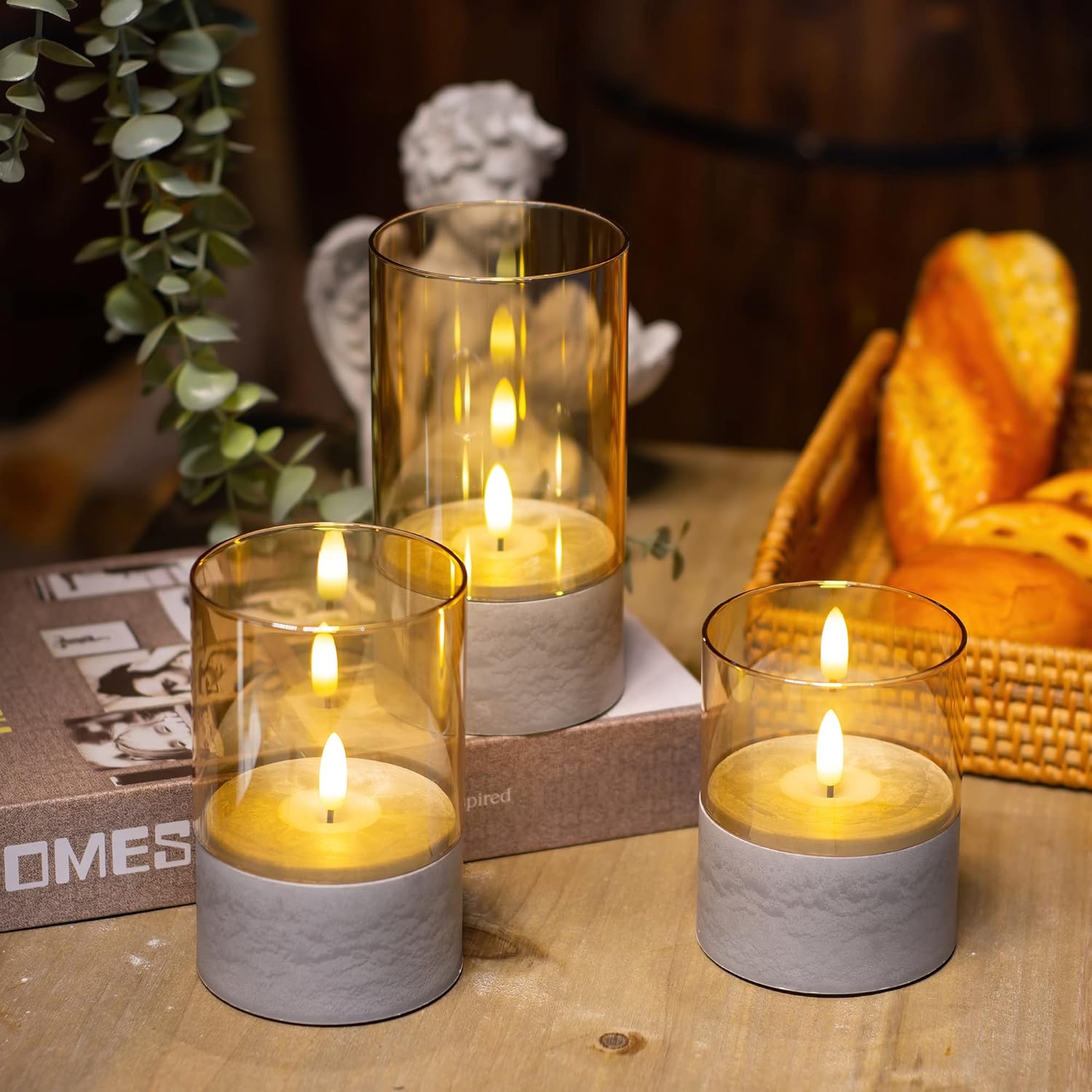 🔥ON SALE🔥Glass Flameless Candles With Timer - Marbling Base (Set of 3)
