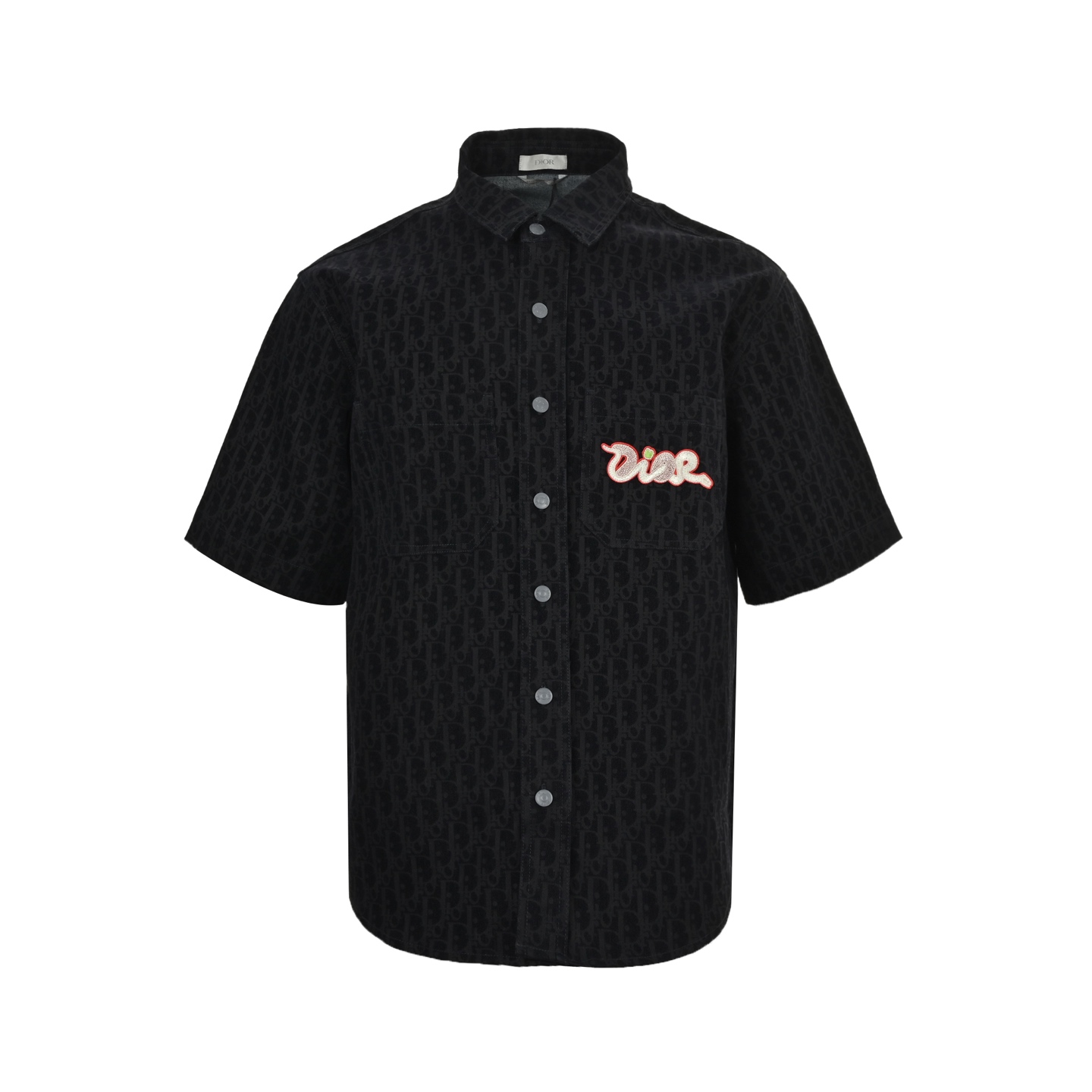 Dior 25ss Snake Year Limited Edition Flocked Monogram Embroidered Set Denim Short-Sleeved Shirt