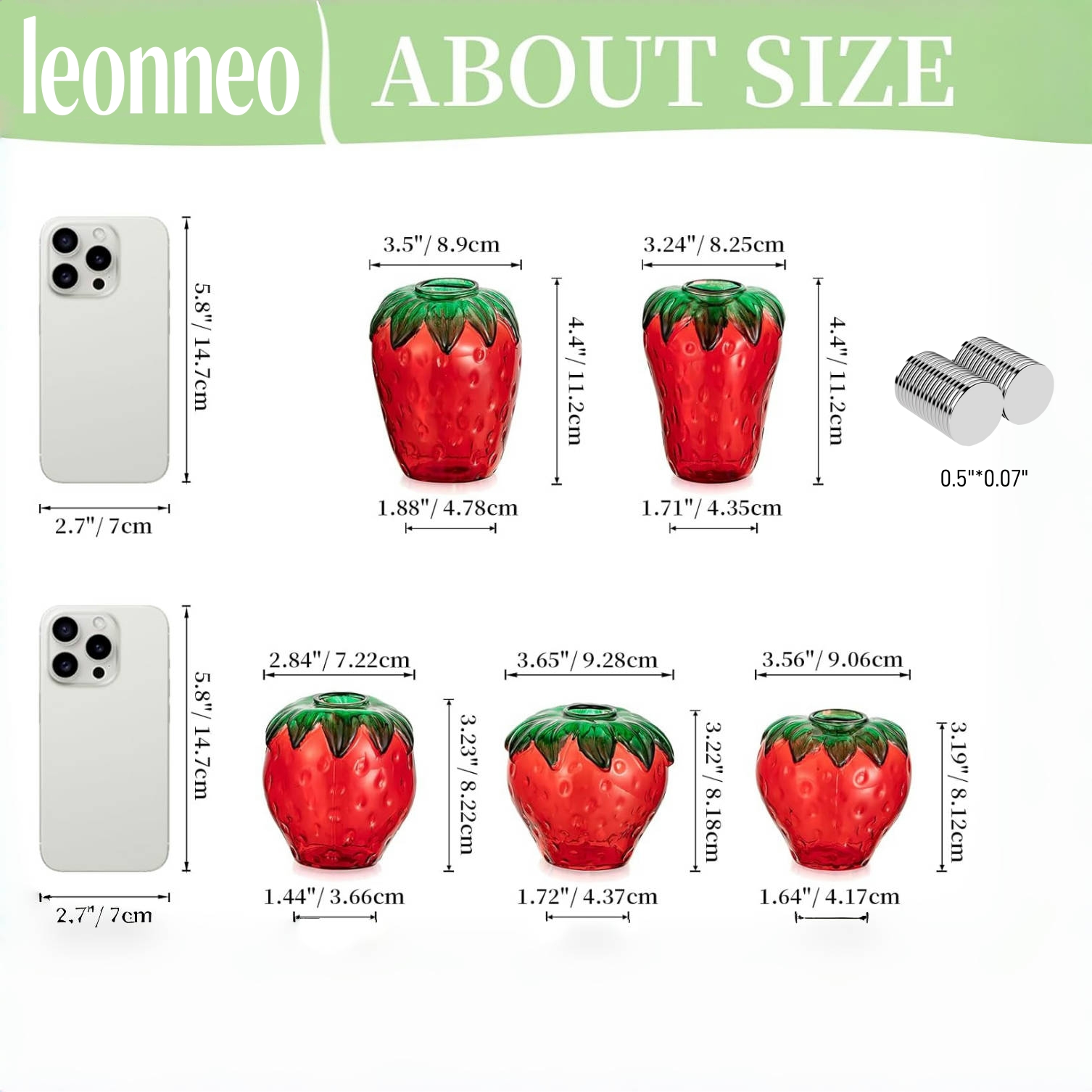 🔥On Sale🔥Set of 5 pcs Glass Strawberry Propagation Vase Decor With 12 Strong Magnets
