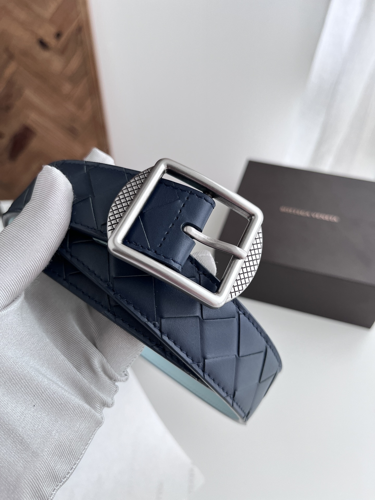 Bottega Veneta intreccio woven cowhide double-sided belt 3.5cm wide