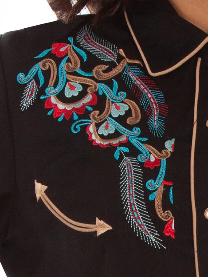 Women's Vintage Western Art Print Casual Linen Shirt