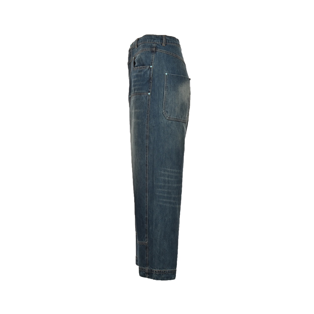 Louis Vuitton 24Fw enamel button washed distressed work jeans