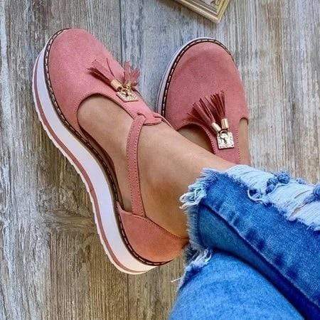 Women's Casual Platform Flat Comfort Fringe Shoes