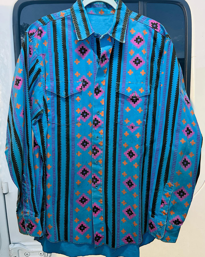 Men's Western Vintage Casual Blue Print Long Sleeve Shirt