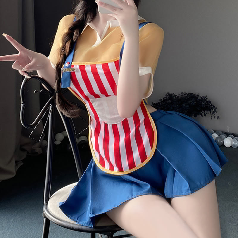 Cosplay Striped Convenience Store Maid Uniform Lingerie