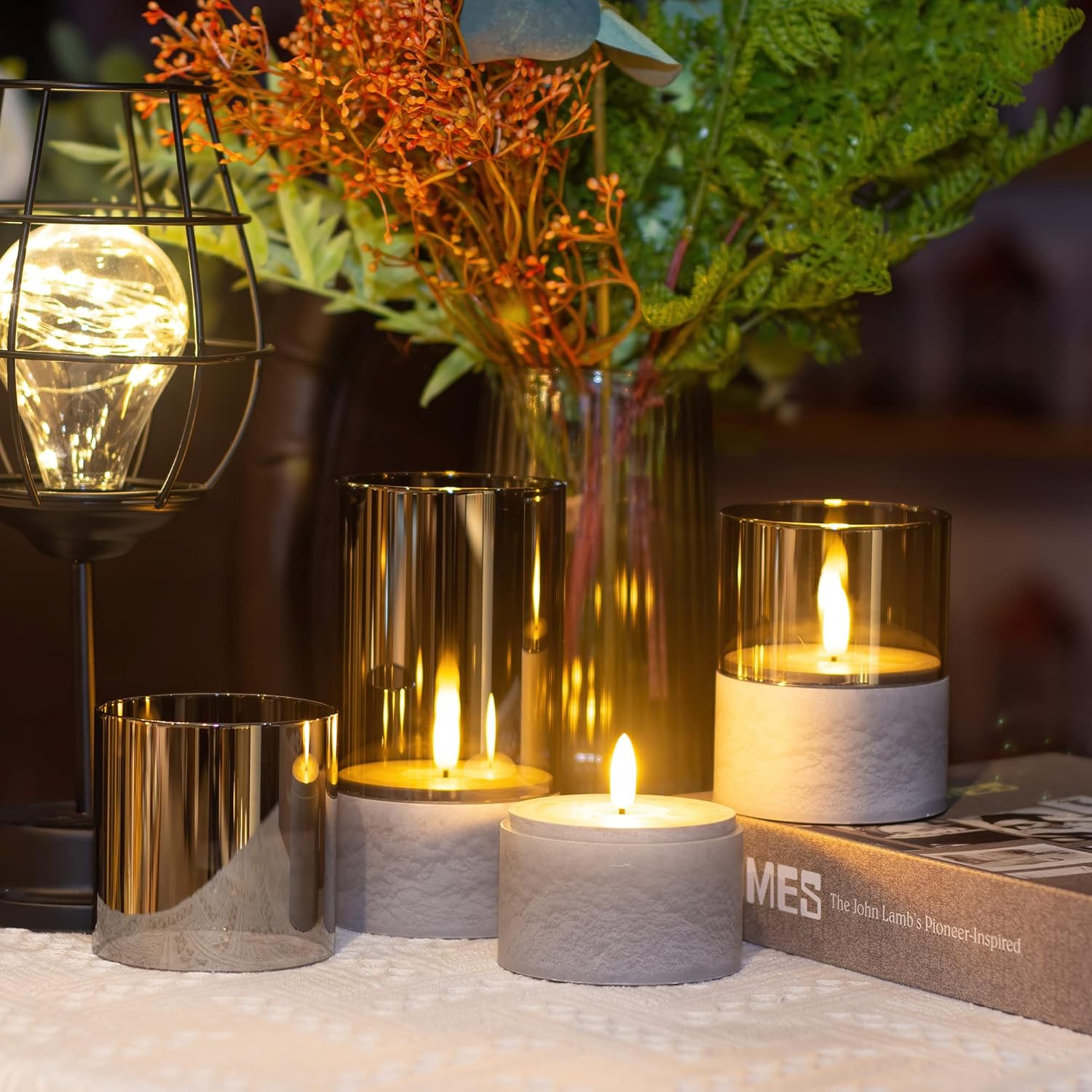 🔥ON SALE🔥Glass Flameless Candles With Timer - Marbling Base (Set of 3)