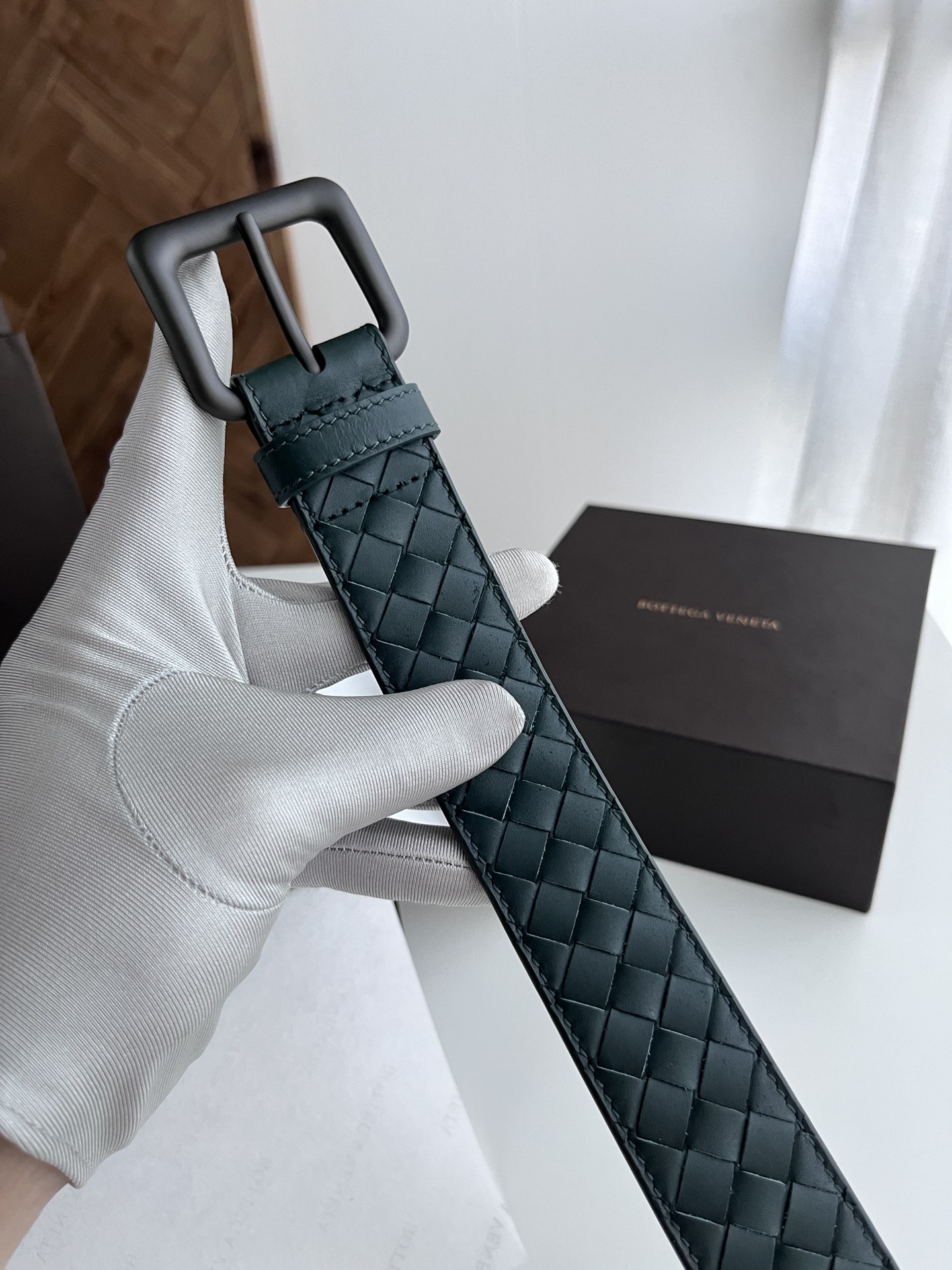 Bottega Veneta intreccio woven cowhide double-sided belt 3.5cm wide