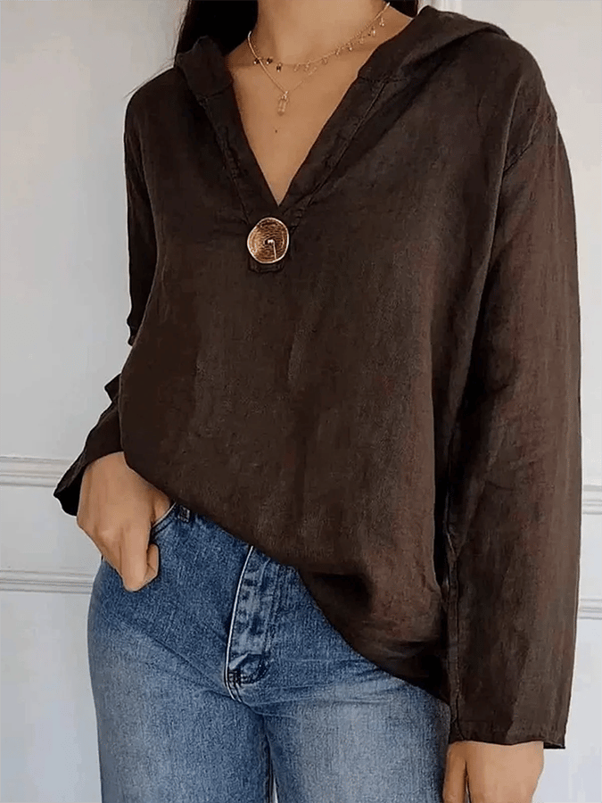 Women's Button Down Hooded Tuxedo Solid Color Shirt