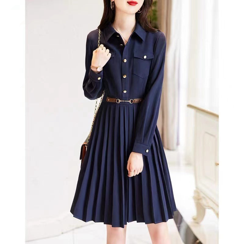 Lapel Loose Long Sleeve Elegant Dress