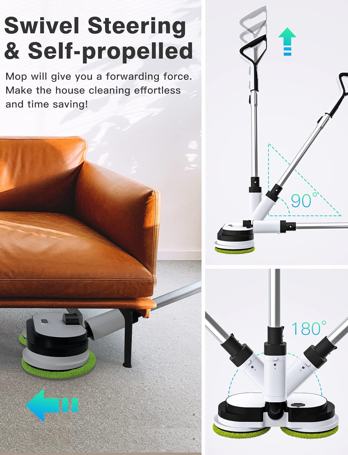 Eous Cordless Electric Mop Floor Cleaner with LED Headlight & Water Sprayer