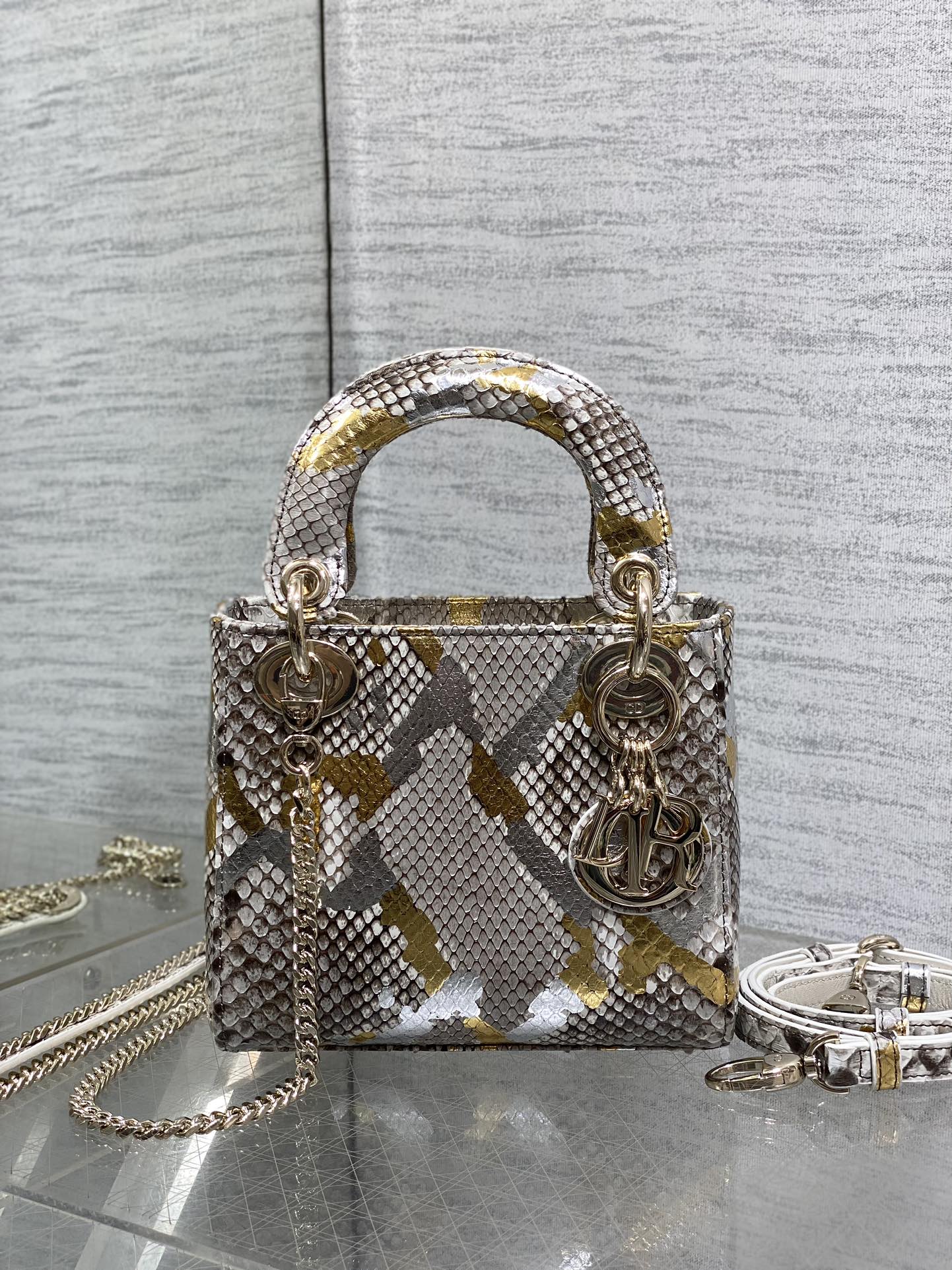 Dior Lady three-grid rare snakeskin Princess Diana bag