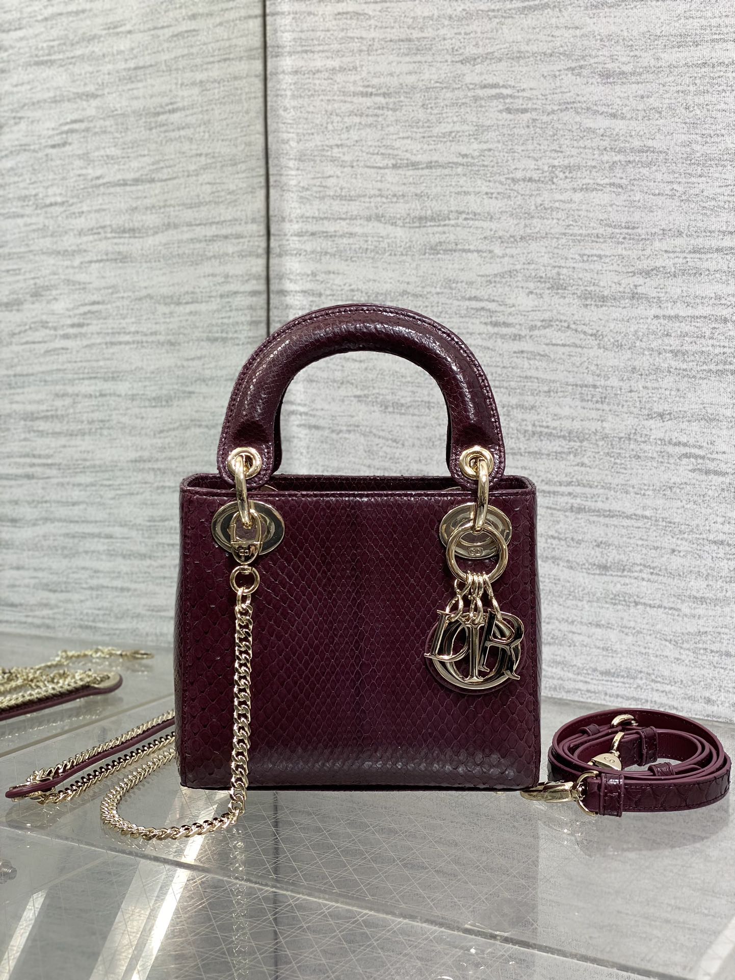 Dior Lady three-grid rare snakeskin Princess Diana bag