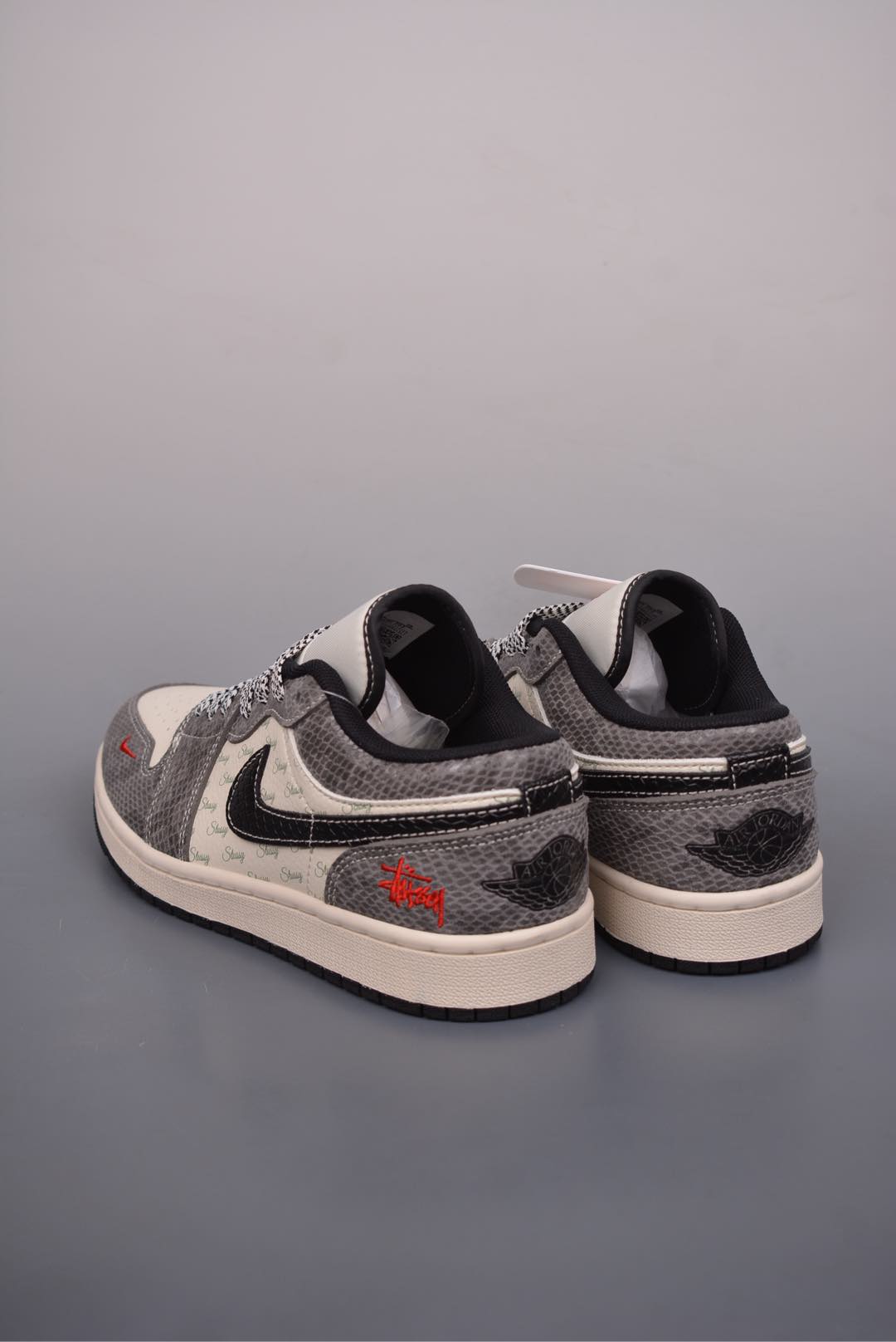 Stussy x Nike Air Jordan 1 Low OG Year of the Snake Beige Gray Snake Pattern FC1688-2