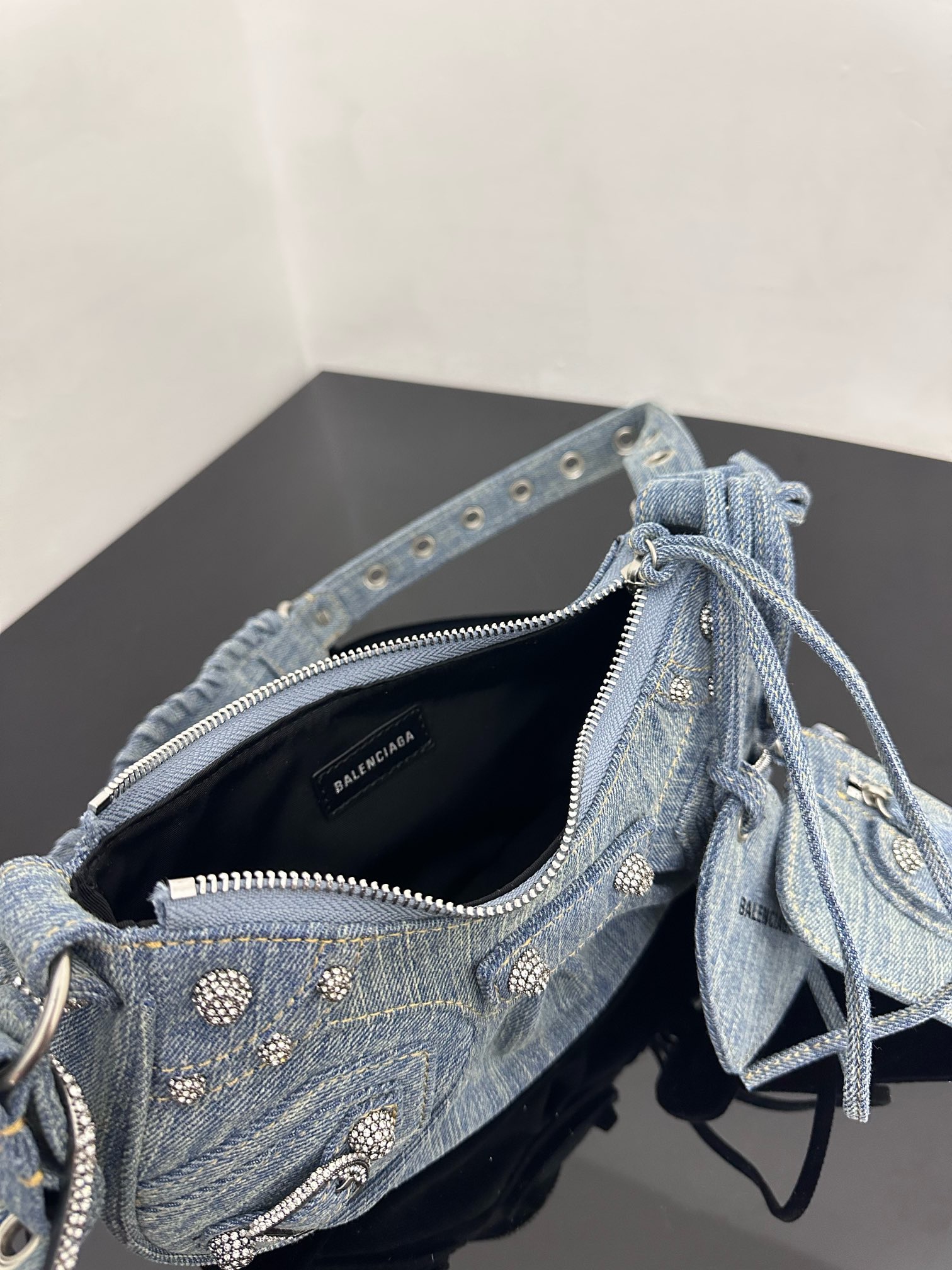 Balenciaga le cagole small denim motorcycle bag