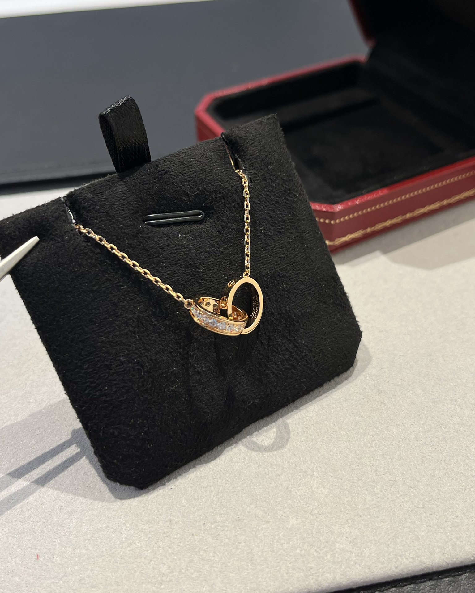 Cartier Classic Diamond Double Ring Necklace