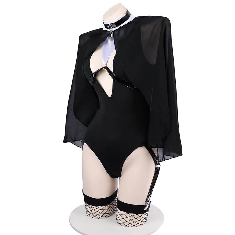 Nun Cross Hollow Out Jumpsuit Lingerie Set