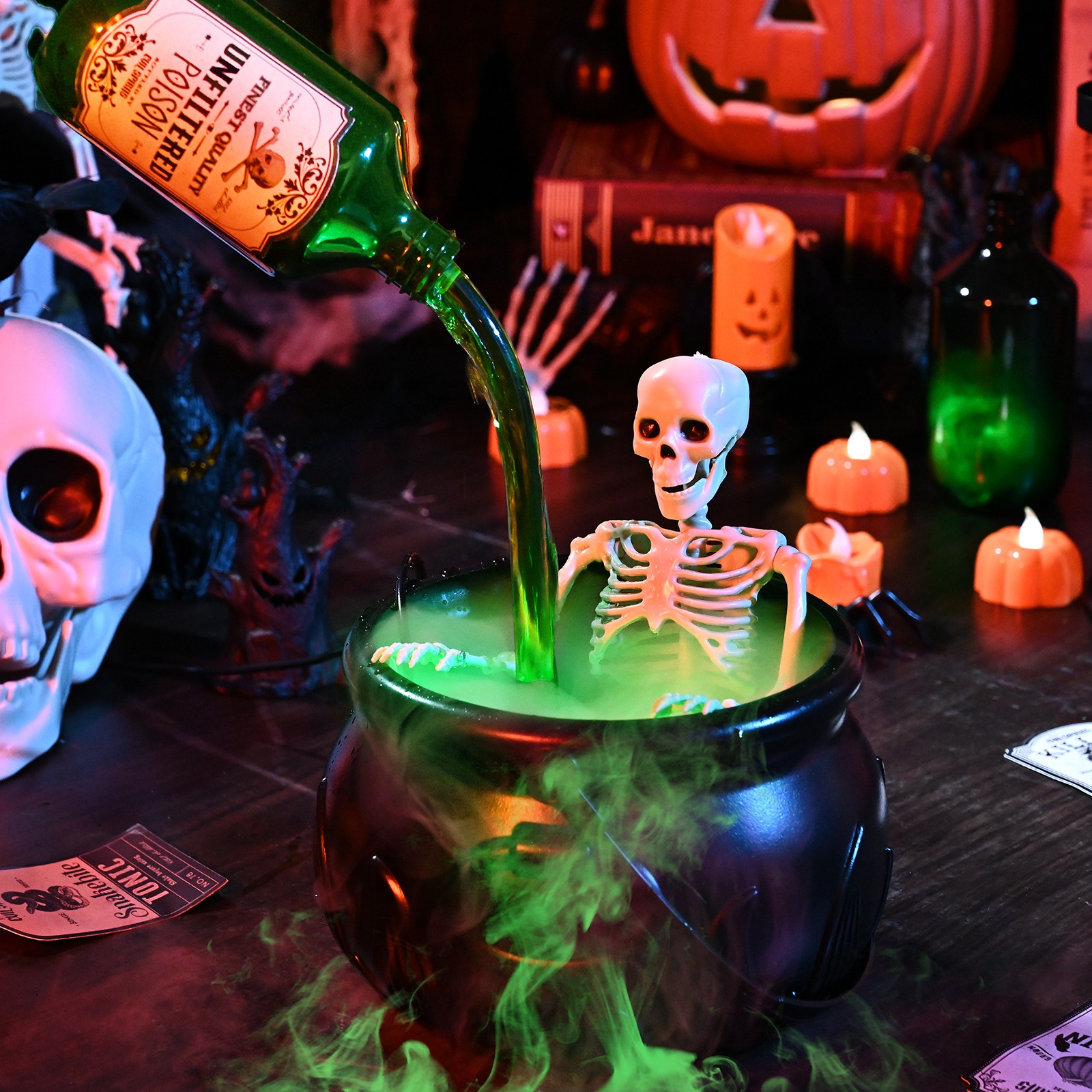 🏆Flash Sale⚡Cauldron Halloween Decor with Magic Floating Potion Bottles and Diffuser