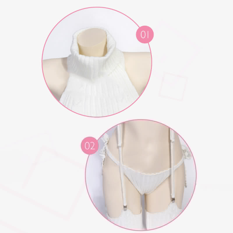Hollow Out Backless Sweater Lingerie Set