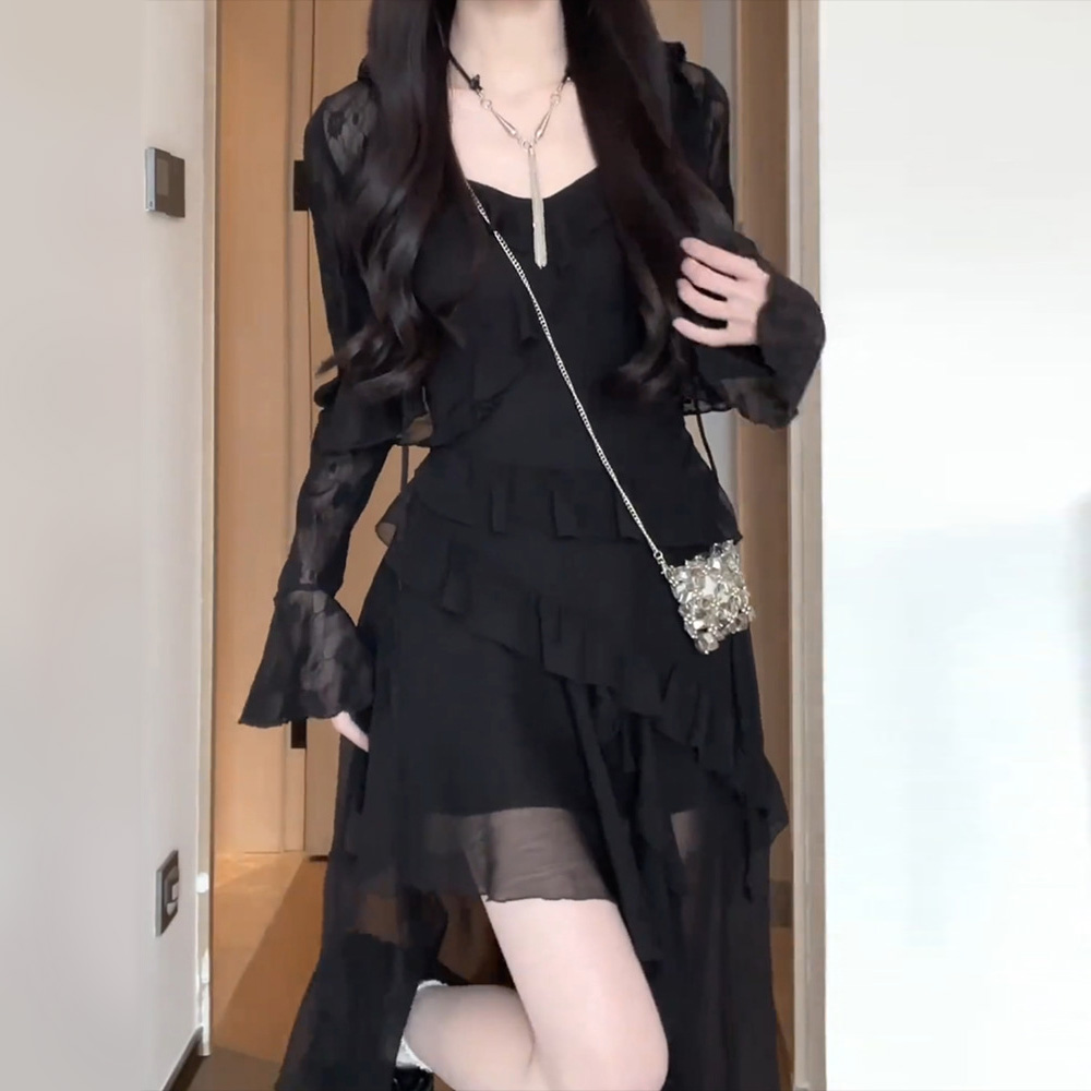New Style Lotus leaf edge Butterfly skirt floral irregular dress