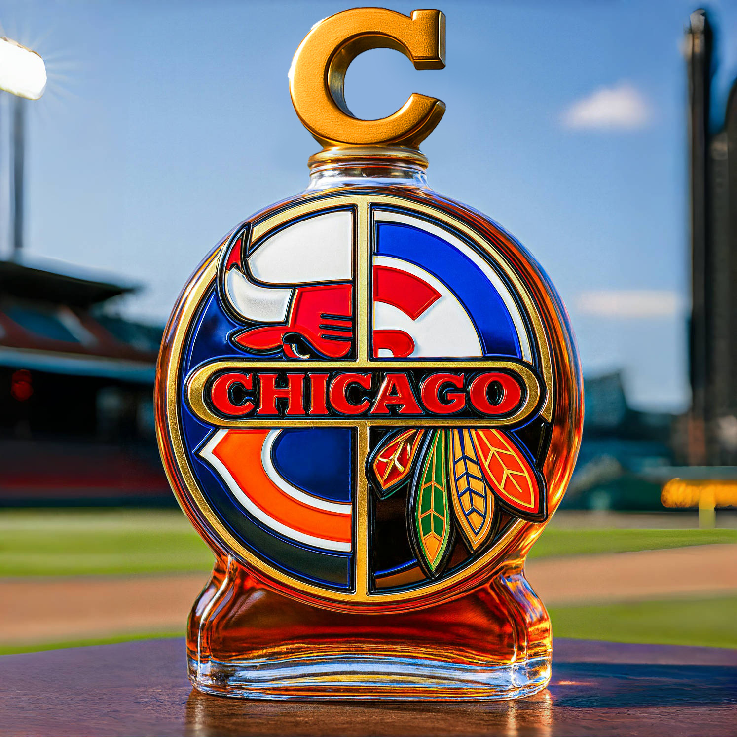 “CHICAGO · FOUR LEGENDS” — United Tribute Whiskey Bottle