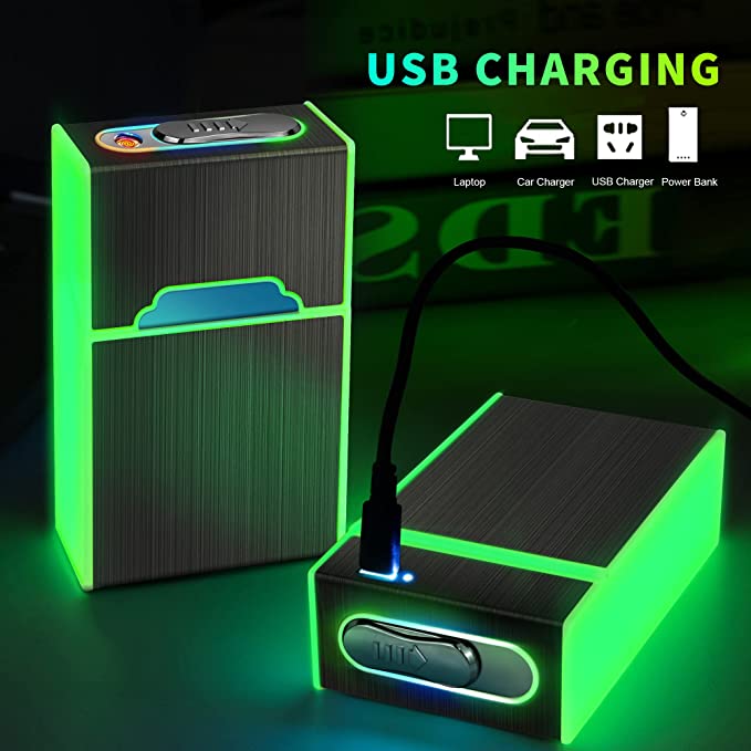 (🔥Last Day Promotion-SAVE 65% OFF) -2 in 1 Rechargeable Flame-Less Windproof Glowing Electric Lighter Cigarette Case-BUY 2 GET 10% OFF & FREE SHIPPING