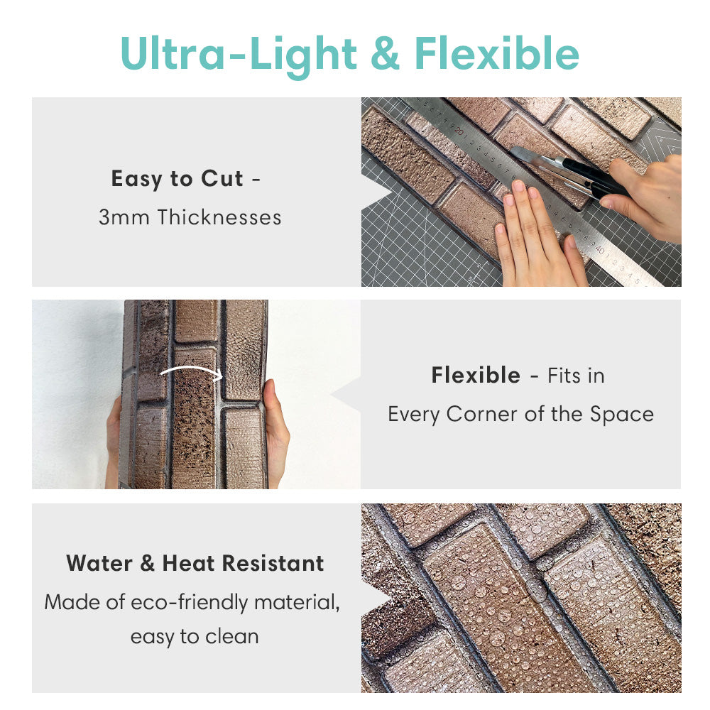 3D Coffee Brown Brick Peel and Stick Wall Tile