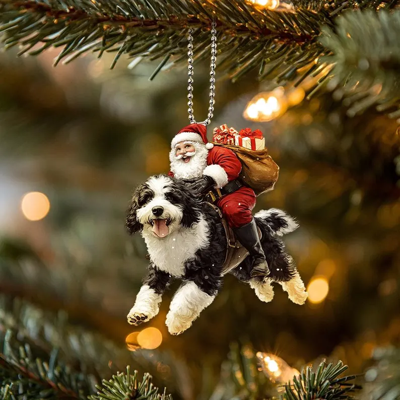 Happy Santa and Dog Ornament